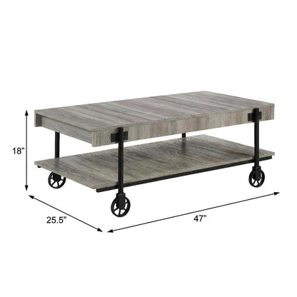 Brown 2-Piece Coffee Table Set with Wheels Steel and Engineered Wood Surface