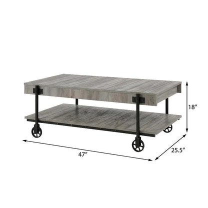 Brown 3-Piece Coffee Table Set with Wheels Steel and Wood Surfaces
