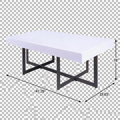 White Metal 2-Drawer Coffee Table with MDF Top and Steel Frame for Storage