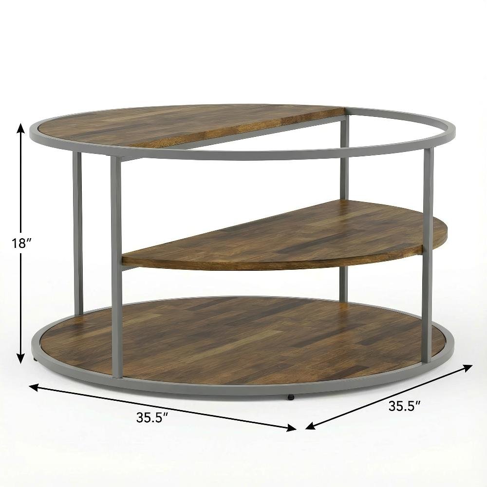 Gray Round Coffee Table with Steel Frame and Engineered Wood Top for Living Room