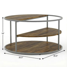 Gray Round Coffee Table with Steel Frame and Engineered Wood Top for Living Room