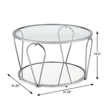 Silver Metal 1-Shelf Coffee Table with Tempered Glass and Mirror Surface