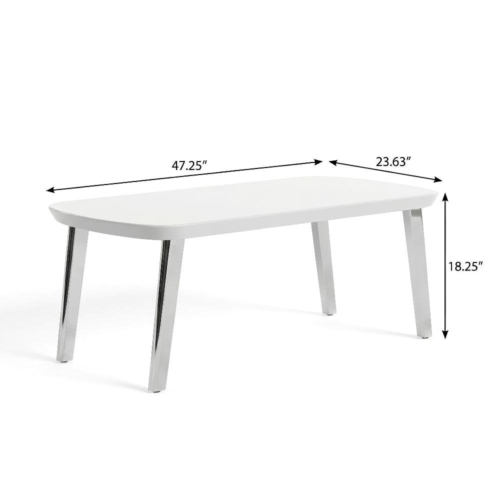 White Wood Nesting Coffee Table with Steel Frame and Tempered Glass Top