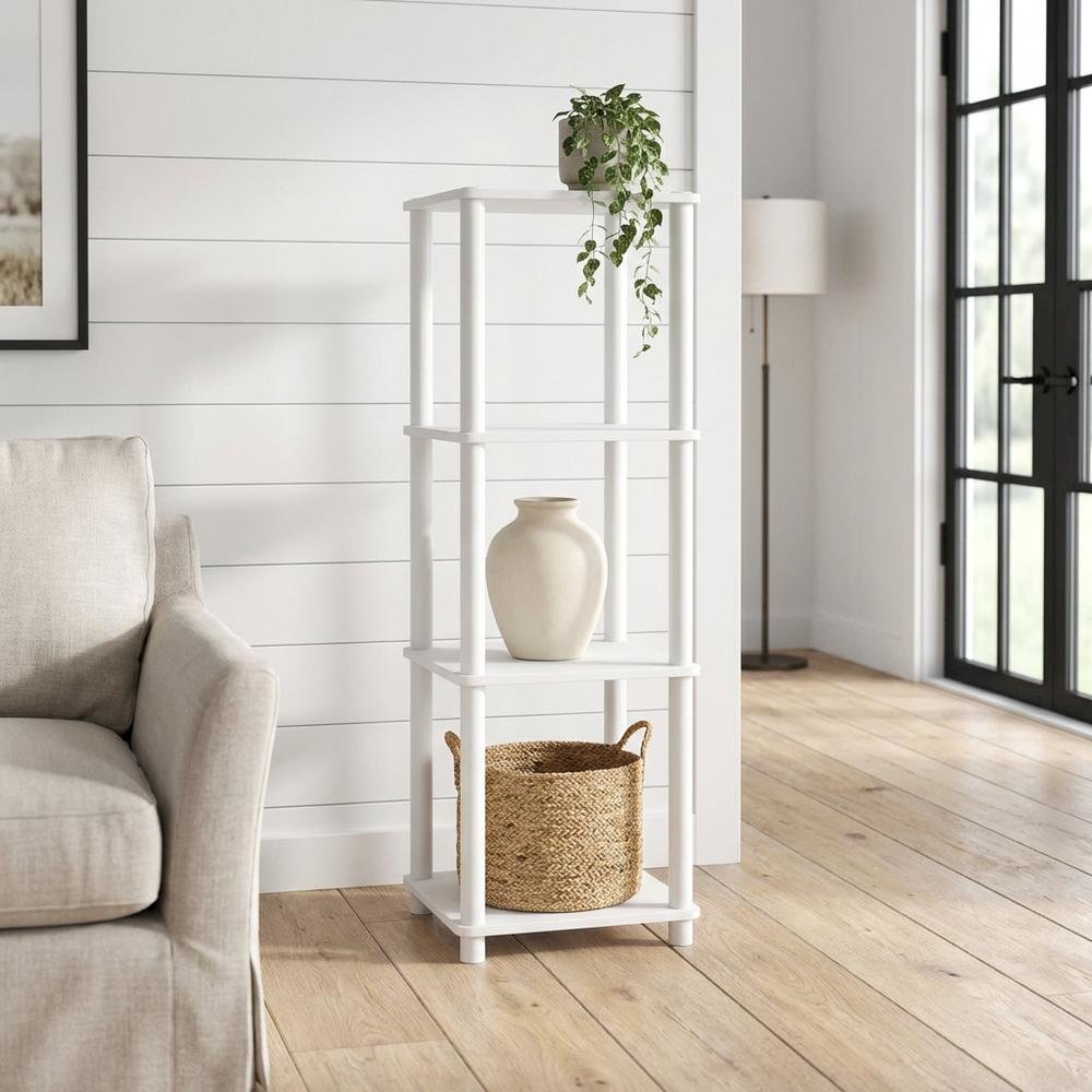 Wood 4-Tier Open Bookcase with Stylish Design for Living Room or Office