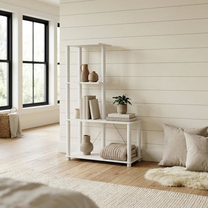 Wood 4-Cube Shelves Open Bookcase with versatile storage and modern design