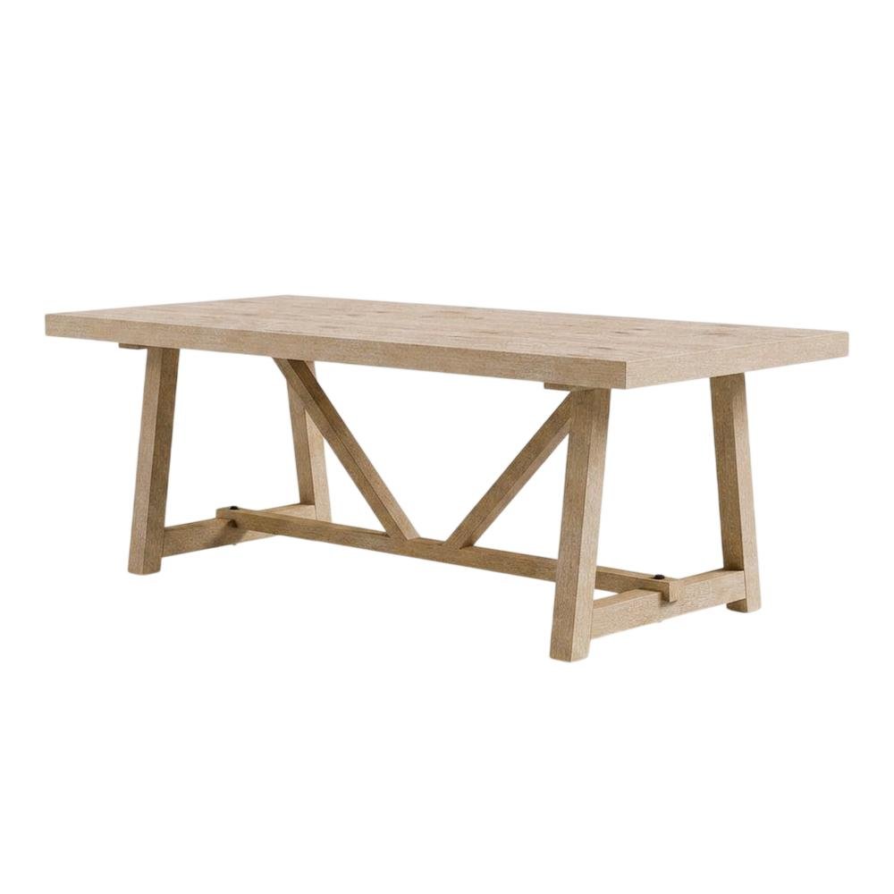 Natural Oak Solid Wood Dining Table, Contemporary, Seats 6