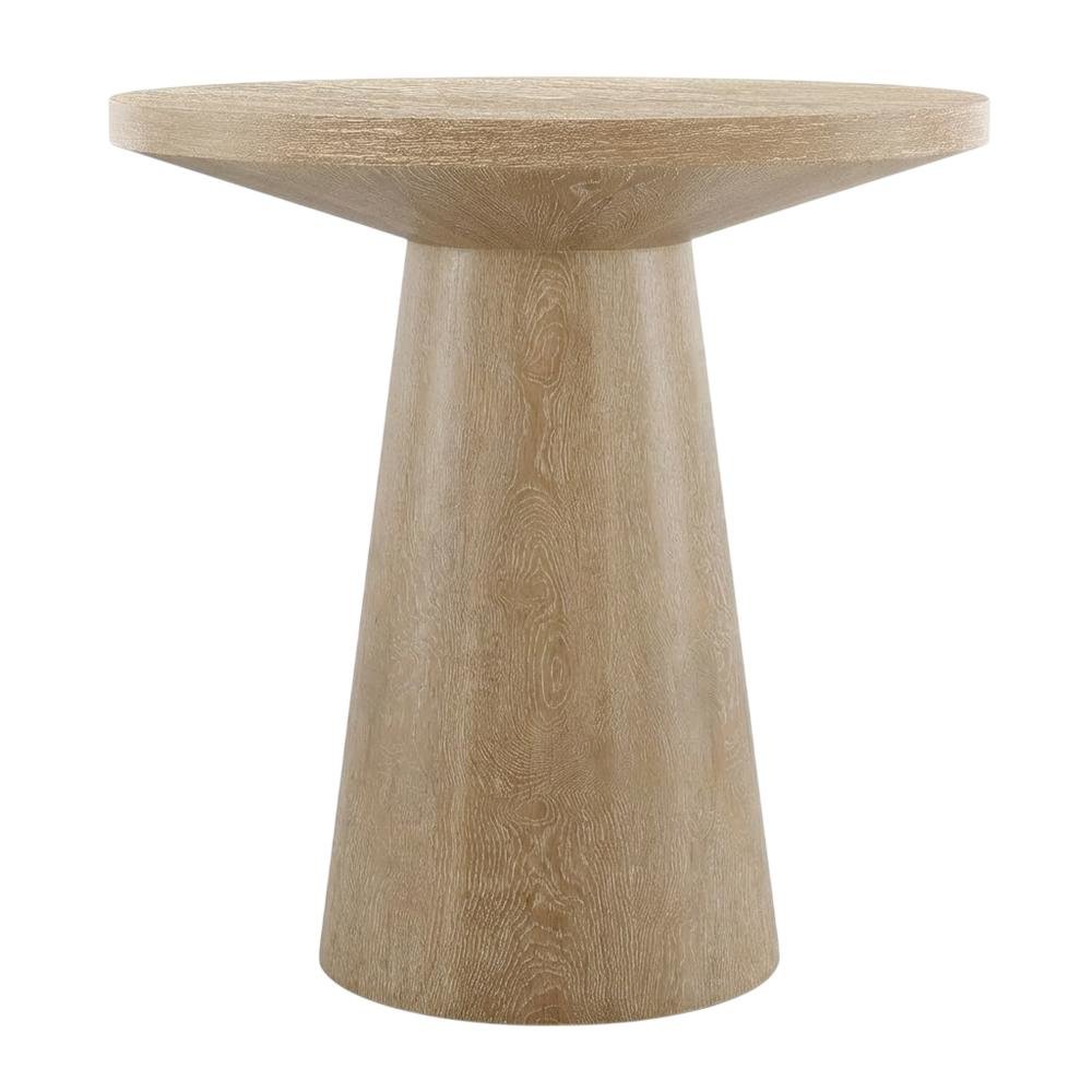 Round Solid Wood End Table with Pedestal Base for Living Room Decor