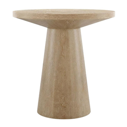 Round Solid Wood End Table with Pedestal Base for Living Room Decor