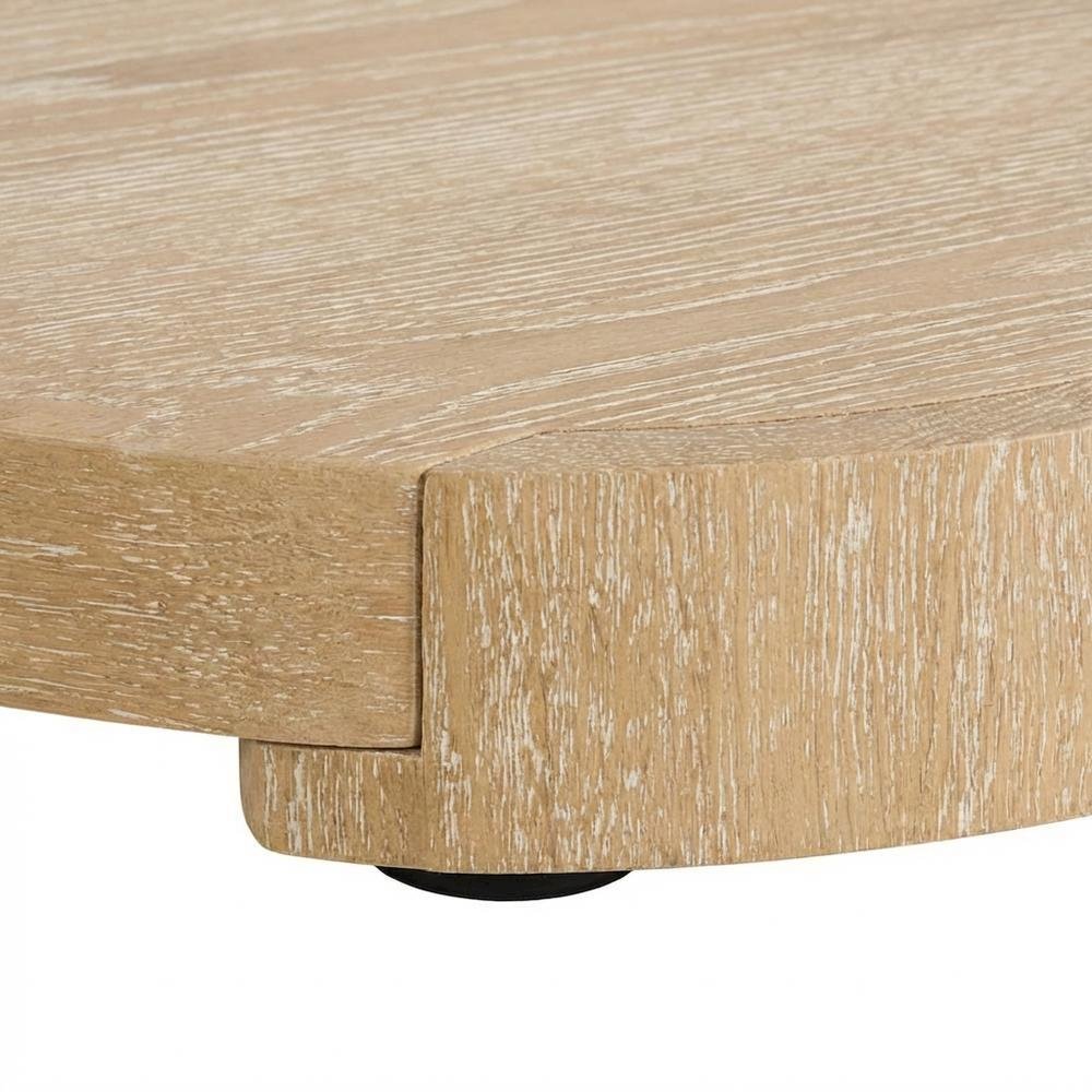 Oval wood end table with plinth base in oak finish, stylish and modern design