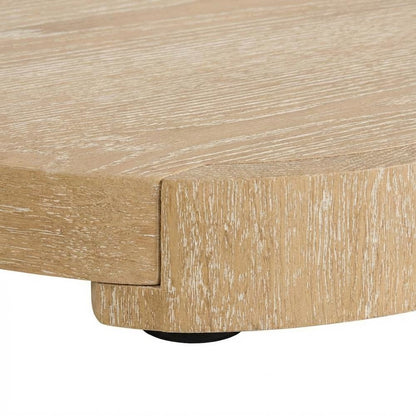 Oval wood end table with plinth base in oak finish, stylish and modern design