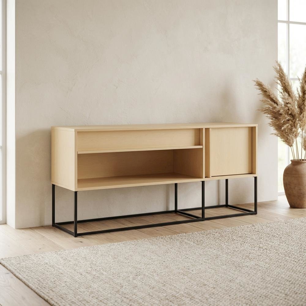Orange TV Stand with LED Lights and Engineered Wood Construction
