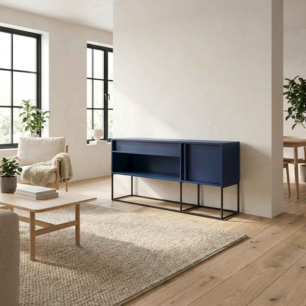 Blue TV Stand for 65-Inch TVs with LED Lighting and Engineered Wood Material