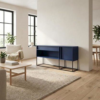 Blue TV Stand for 65-Inch TVs with LED Lighting and Engineered Wood Material