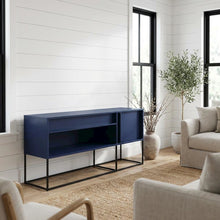 Blue TV Stand for 65-Inch TVs with LED Lighting and Engineered Wood Material