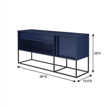 Blue TV Stand for 65-Inch TVs with LED Lighting and Engineered Wood Material