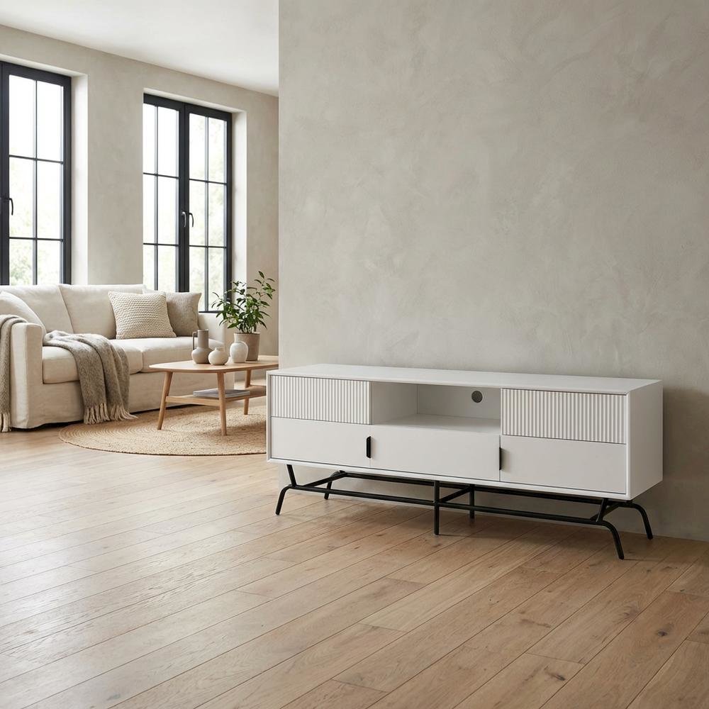 White TV Stand for TVs Up to 65 Inches with 3 Drawers