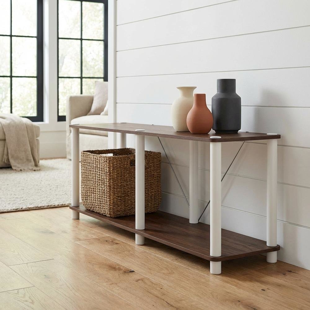 Wood 2-Tier Bookcase with Open Shelves for Living Room and Office