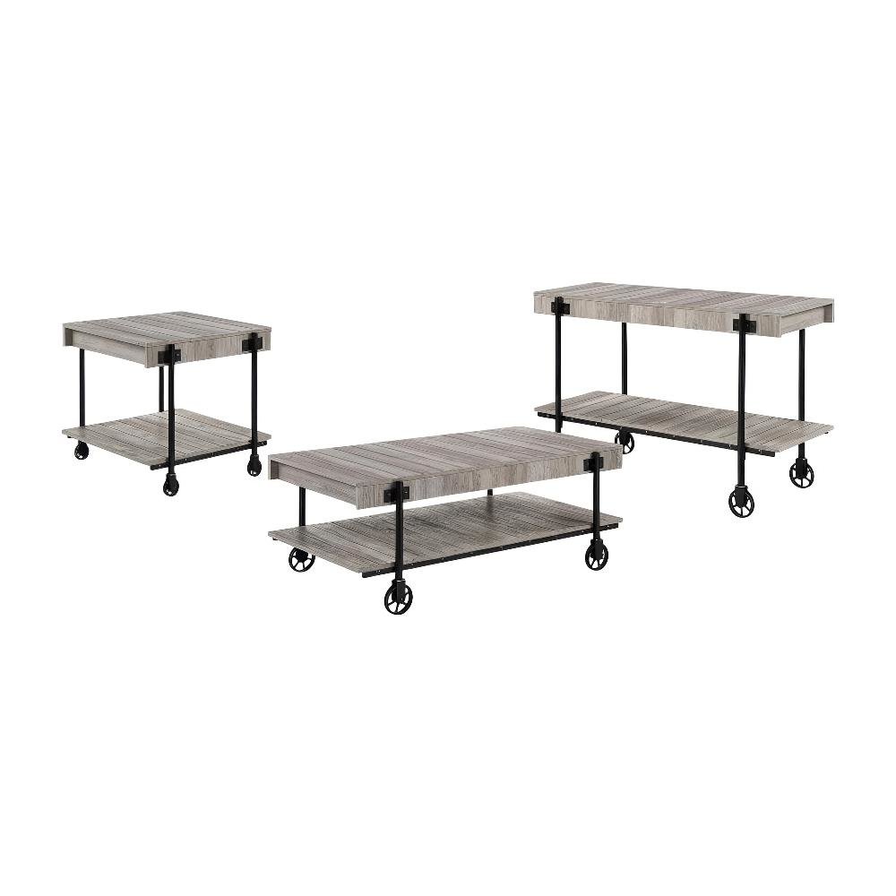 Brown 3-Piece Coffee Table Set with Wheels Steel and Wood Surfaces