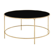Gold Round Coffee Table with Steel Frame, Tempered Glass Top for Modern Living