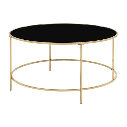 Gold Round Coffee Table with Steel Frame, Tempered Glass Top for Modern Living
