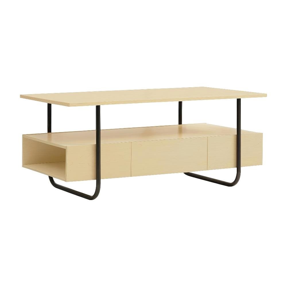 Brown Wood Storage Coffee Table with Metal Frame and Composite Board Surface