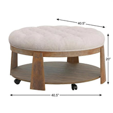 Beige Round Coffee Table with Solid Wood Frame and Linen-Like Surface