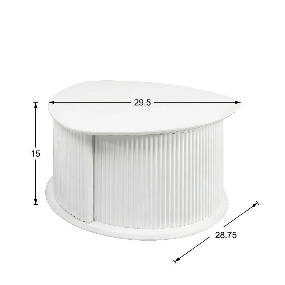 White Fluted Pedestal Triangle Coffee Table with MDF and Iron Base