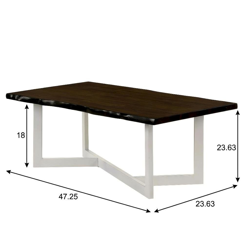 Brown Rubber Wood Coffee Table with Iron Frame and Contemporary Design