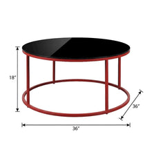 Red Round Coffee Table, Tempered Glass Top and Steel Frame, Single Piece Design