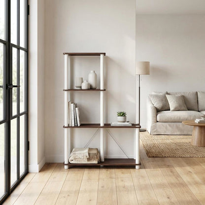 Wooden 4-Cube Shelves Open Bookcase with Storage Compartments