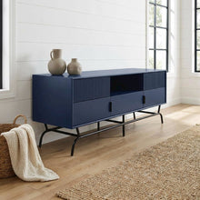 Blue TV Stand for 65-inch TVs with 3 Drawers in Engineered Wood