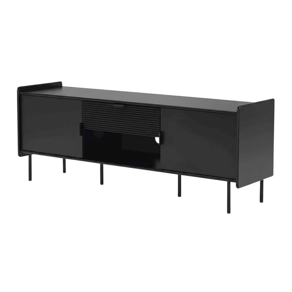 Black modern TV stand with storage drawers and cabinet doors