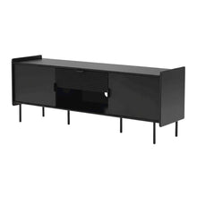 Black modern TV stand with storage drawers and cabinet doors