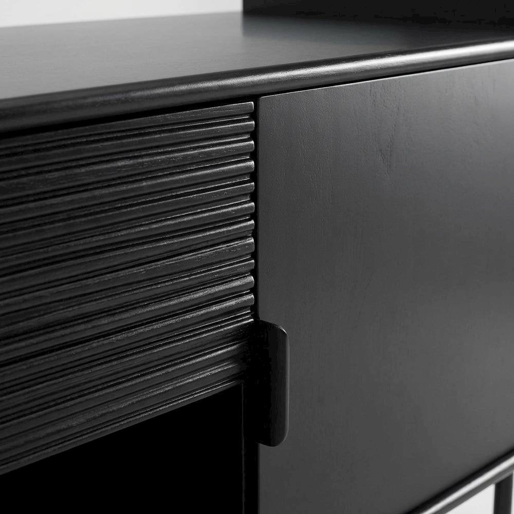 Black modern TV stand with storage drawers and cabinet doors