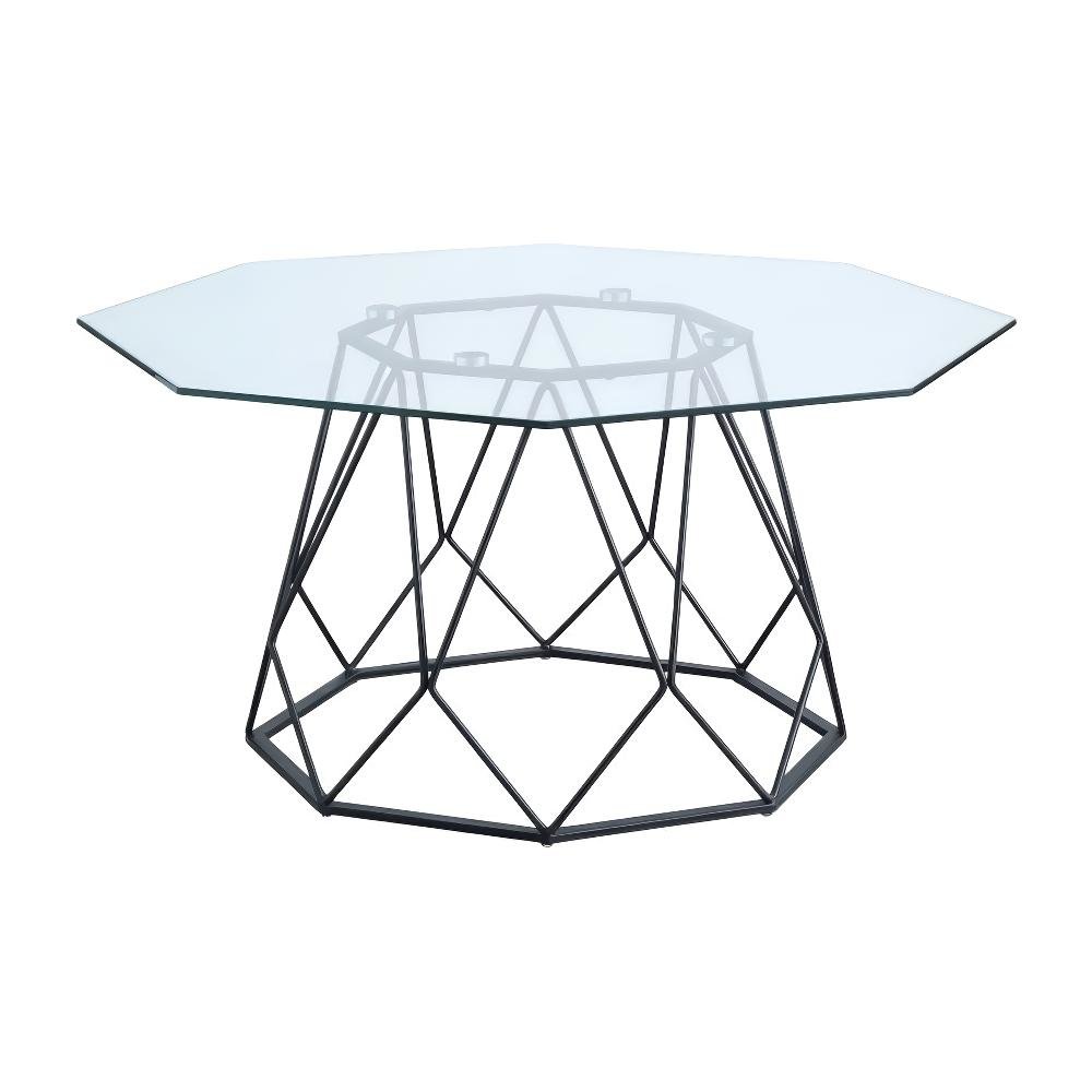 Black Steel Coffee Table with Tempered Glass Top and Modern Style