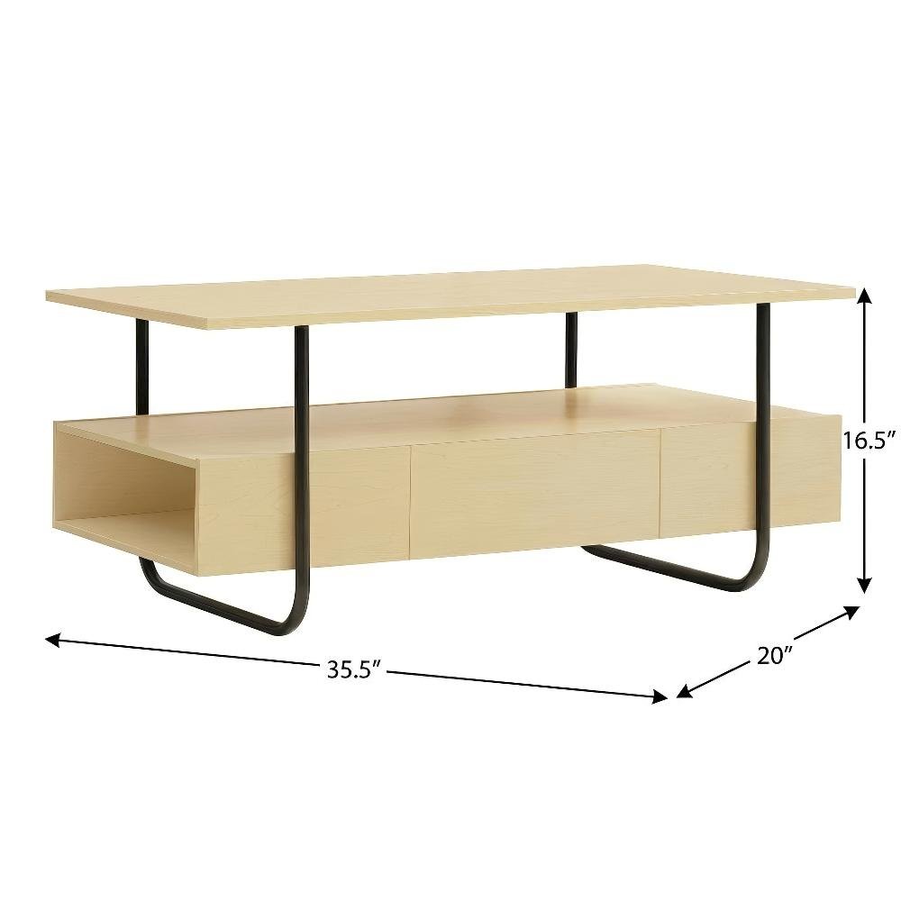 Brown Wood Storage Coffee Table with Metal Frame and Composite Board Surface