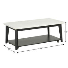 White Marble and Wood Coffee Table with Rectangle Top and Durable Build