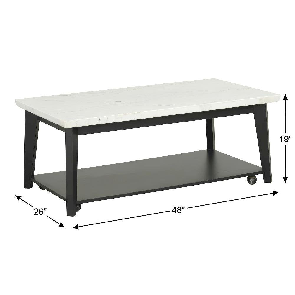 White Marble and Wood Coffee Table with Rectangle Top and Durable Build