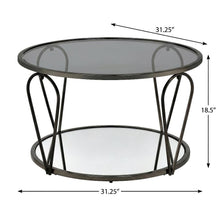 Gray Metal 1-Shelf Coffee Table with Tempered Glass and Mirror Accents
