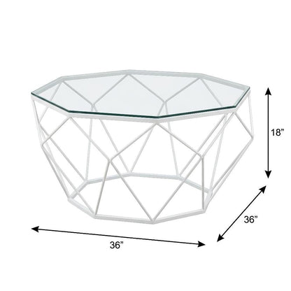 White Glass Top Coffee Table with Steel Frame and Tempered Glass Surface