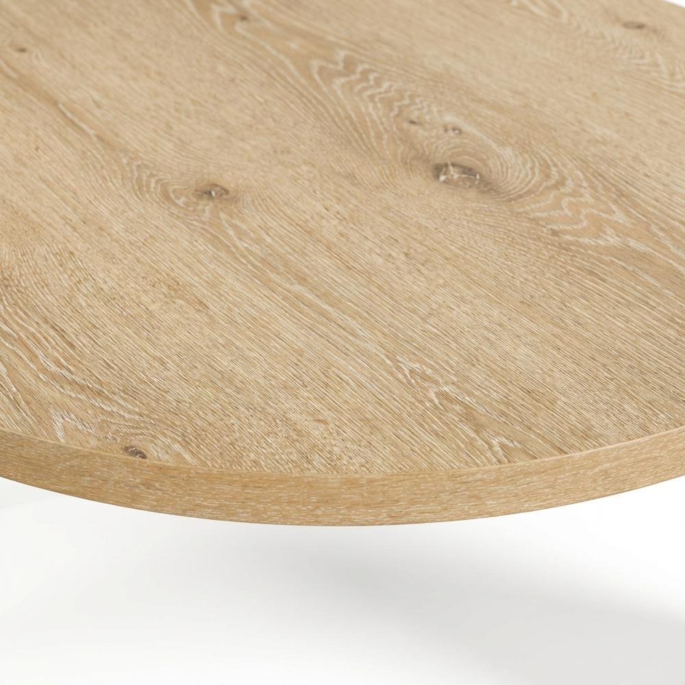 Round Oak Coffee Table with Plinth Base for Living Room Decor