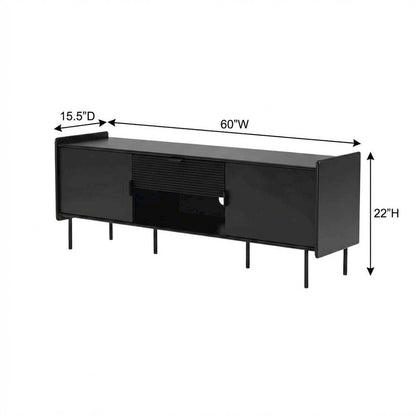 Black modern TV stand with storage drawers and cabinet doors