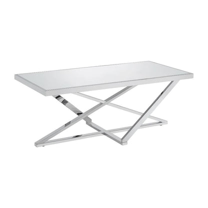 Silver Metal Coffee Table with Mirror Top and Sturdy Steel Frame for Living Room