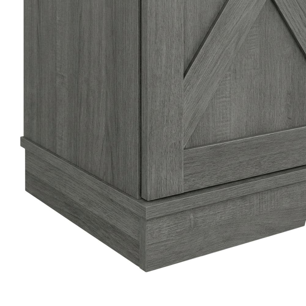 Grey farmhouse TV stand for 56-inch screens in engineered wood construction