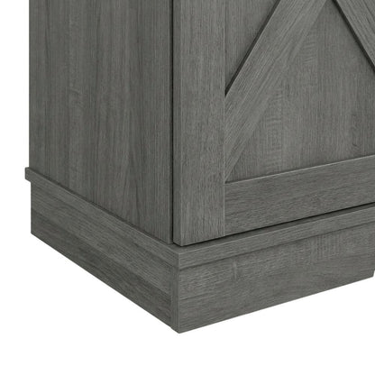 Grey farmhouse TV stand for 56-inch screens in engineered wood construction