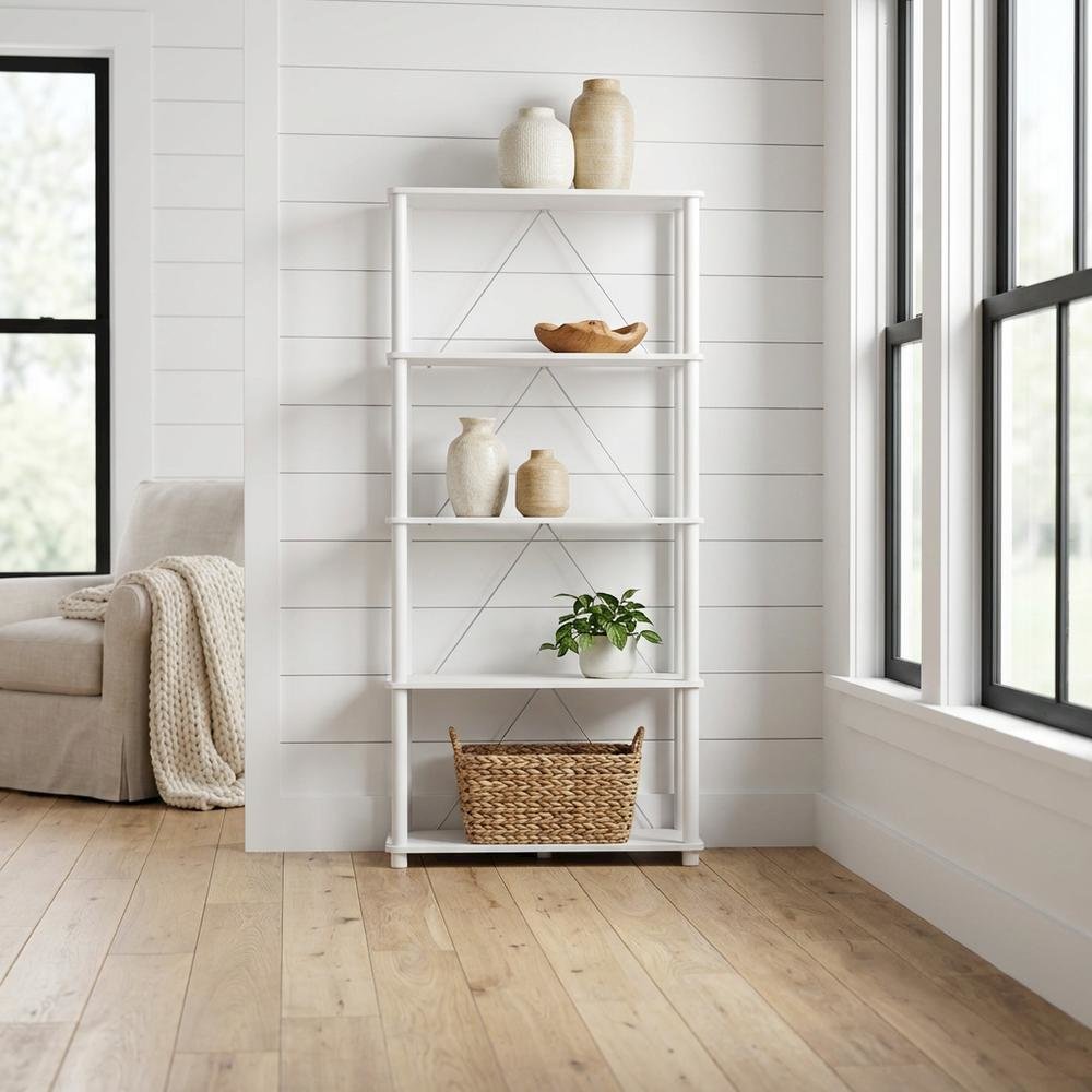 Sturdy 5-Tier Wooden Open Bookcase for Home and Office Storage