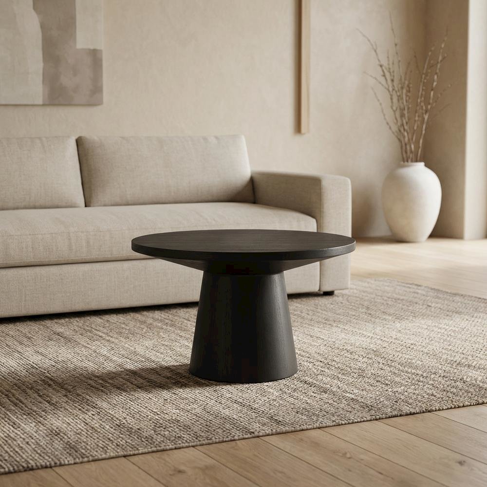 Round Solid Wood Coffee Table with Durable Finish for Modern Living