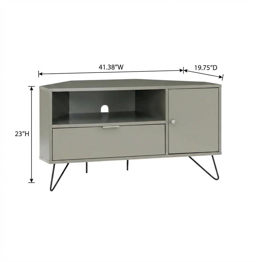 Modern Gray Wood Corner TV Stand with Multi-Storage Compartments