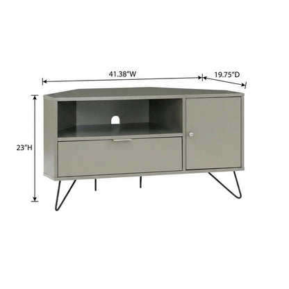 Modern Gray Wood Corner TV Stand with Multi-Storage Compartments