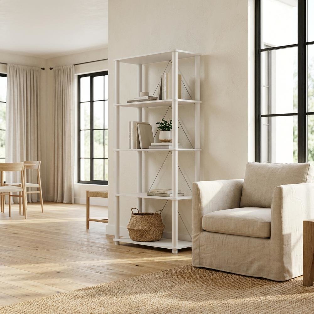 Sturdy 5-Tier Wooden Open Bookcase for Home and Office Storage
